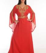 Red embroidered georgette moroccan islamic kaftans