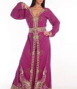 Purple embroidered georgette moroccan islamic kaftans
