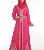 Pink embroidered georgette moroccan islamic kaftans