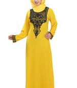 Yellow embroidered georgette moroccan islamic kaftans