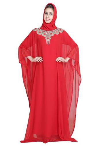 Red embroidered georgette moroccan islamic kaftans