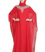 Red embroidered georgette moroccan islamic kaftans