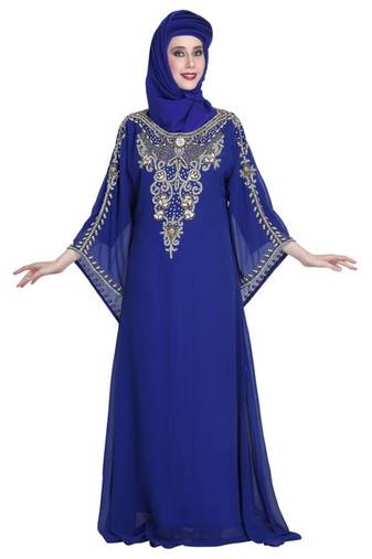 Royal blue embroidered georgette moroccan islamic kaftans