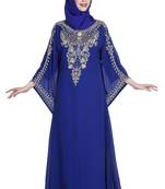 Royal blue embroidered georgette moroccan islamic kaftans