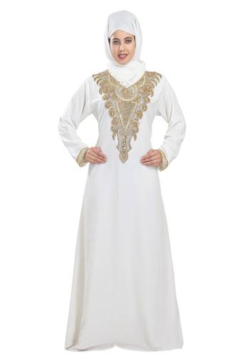 Cream embroidered georgette moroccan islamic kaftans
