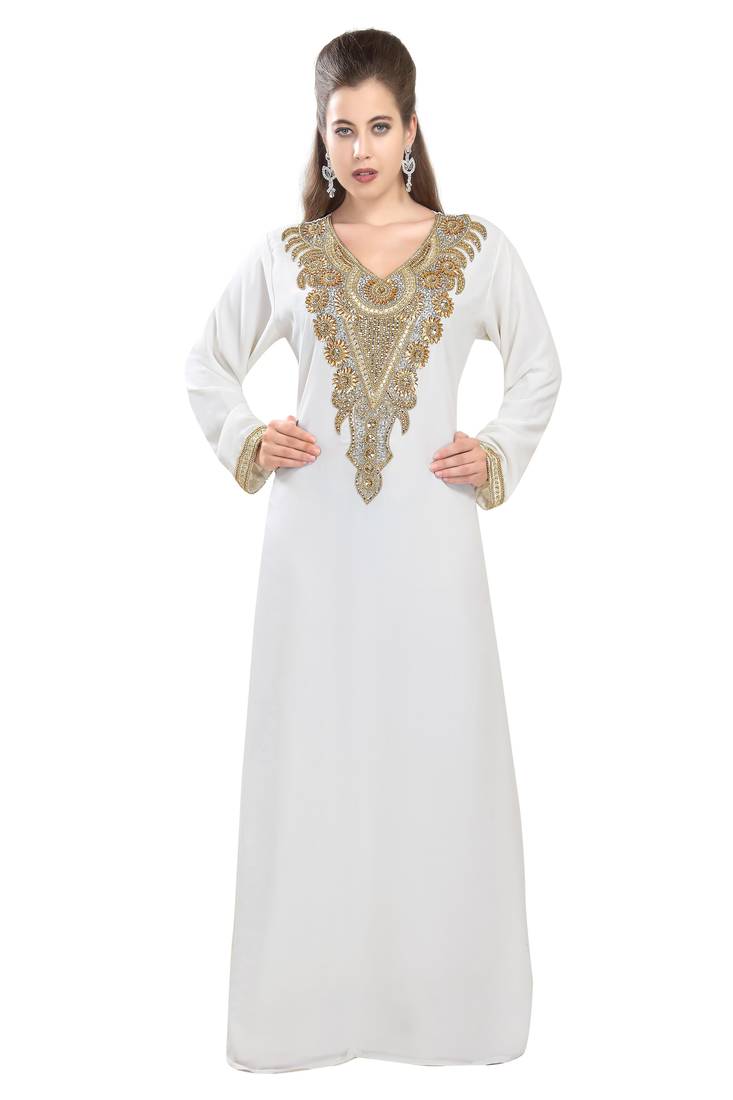 Cream embroidered georgette moroccan islamic kaftans