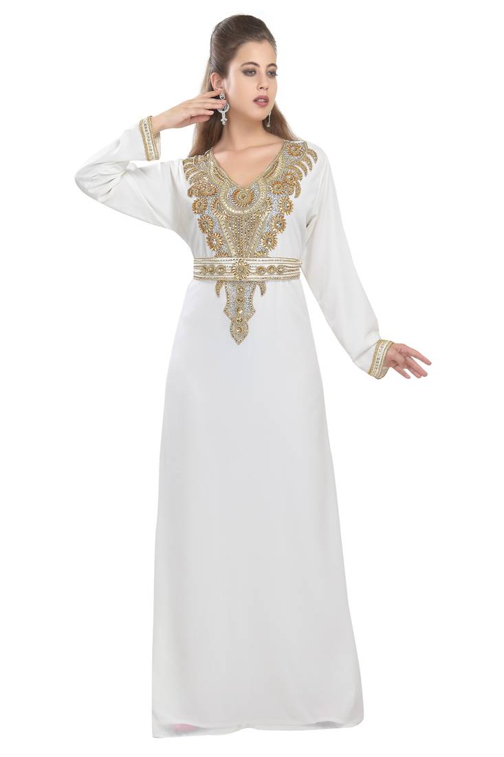 Cream embroidered georgette moroccan islamic kaftans