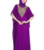 Purple embroidered georgette moroccan islamic kaftans