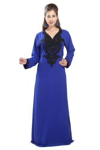Royal blue embroidered georgette moroccan islamic kaftans