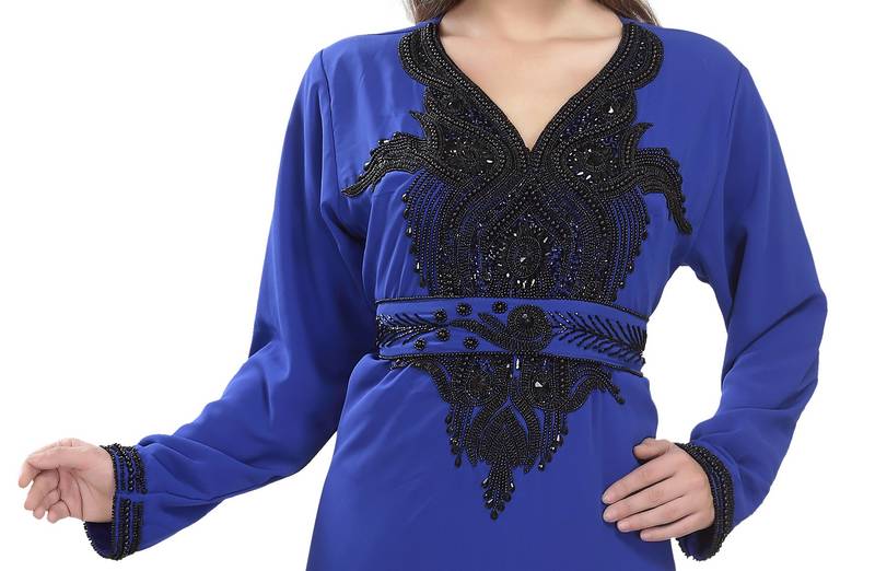 Royal blue embroidered georgette moroccan islamic kaftans