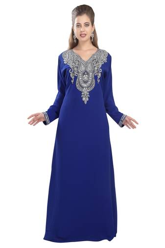 Royal blue embroidered georgette moroccan islamic kaftans