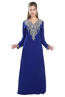 Royal blue embroidered georgette moroccan islamic kaftans 1