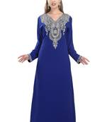 Royal blue embroidered georgette moroccan islamic kaftans