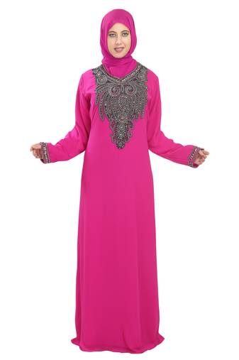 Pink embroidered georgette moroccan islamic kaftans