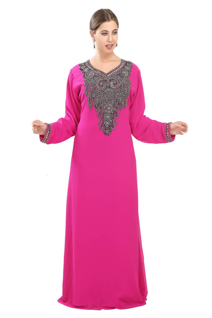 Pink embroidered georgette moroccan islamic kaftans