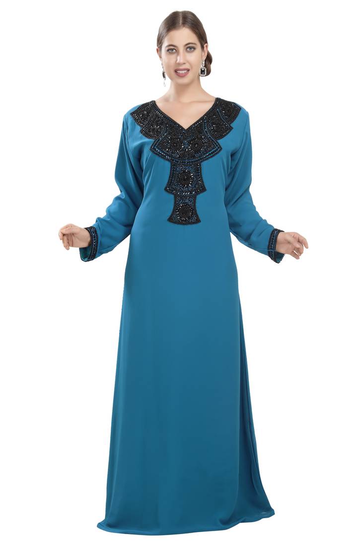 See green embroidered georgette moroccan islamic kaftans