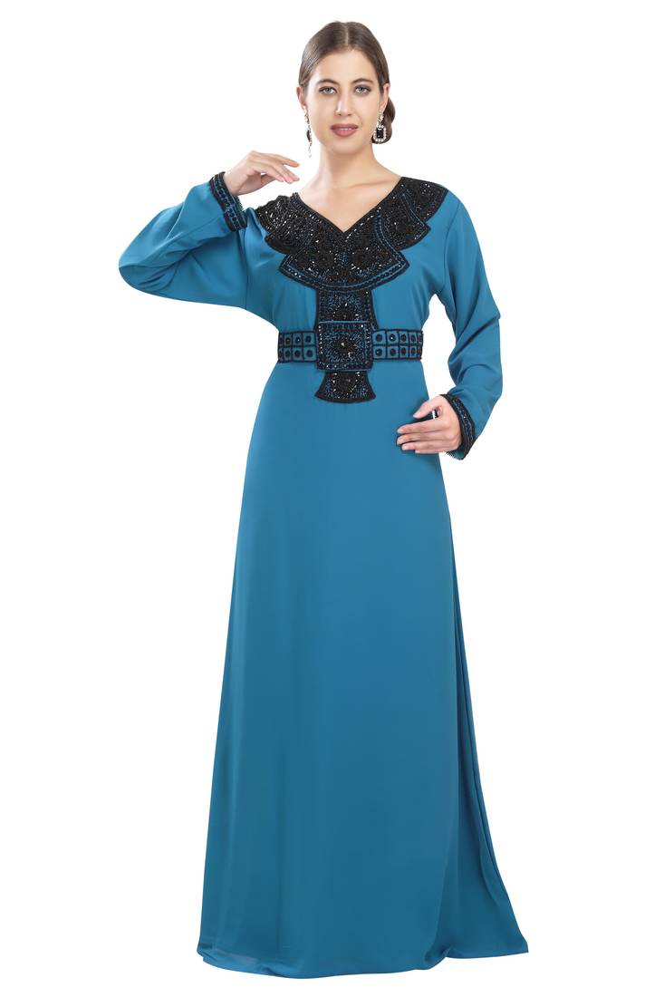 See green embroidered georgette moroccan islamic kaftans