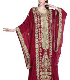 Maroon embroidered georgette moroccan islamic kaftans