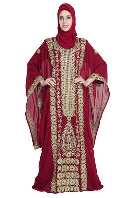 Maroon embroidered georgette moroccan islamic kaftans 2