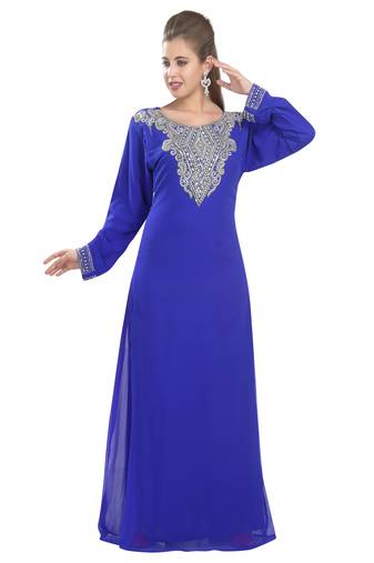 Royal blue embroidered georgette moroccan islamic kaftans
