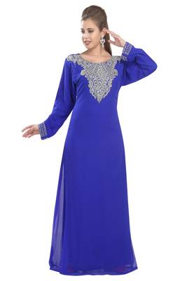 Royal blue embroidered georgette moroccan islamic kaftans 1