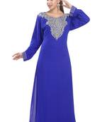 Royal blue embroidered georgette moroccan islamic kaftans