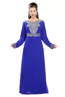 Royal blue embroidered georgette moroccan islamic kaftans