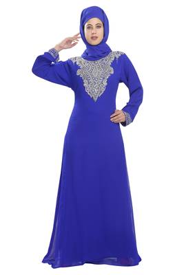Royal blue embroidered georgette moroccan islamic kaftans 3