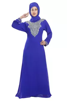 Royal blue embroidered georgette moroccan islamic kaftans