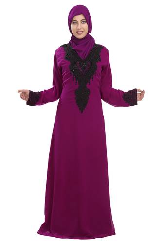 Wine embroidered georgette moroccan islamic kaftans