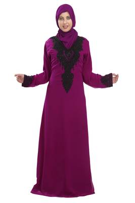 Wine embroidered georgette moroccan islamic kaftans 1