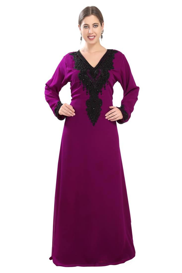 Wine embroidered georgette moroccan islamic kaftans