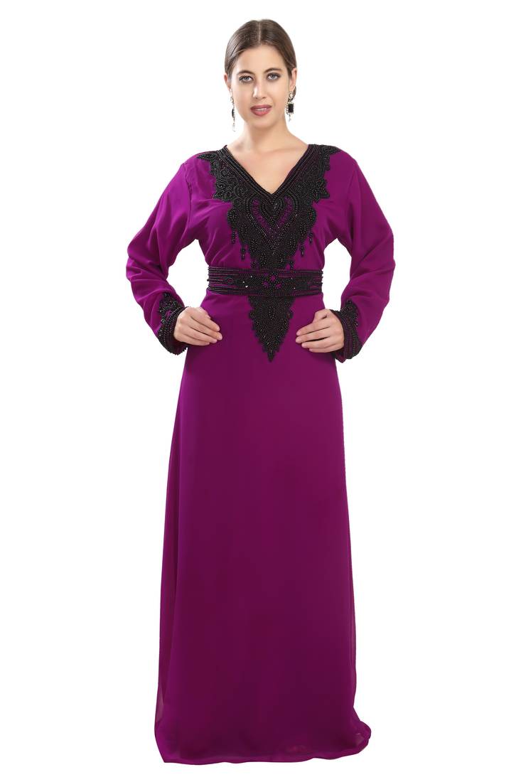Wine embroidered georgette moroccan islamic kaftans