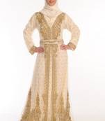 Cream embroidered georgette moroccan islamic kaftans