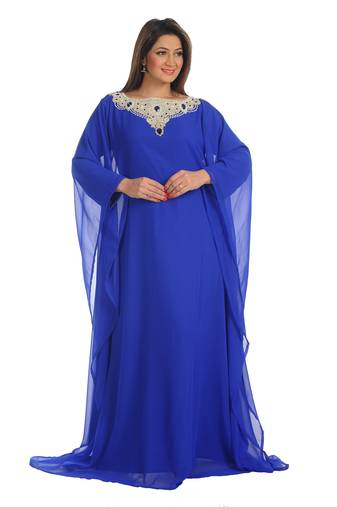 Royal blue embroidered georgette moroccan islamic kaftans