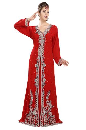 Red embroidered georgette moroccan islamic kaftans