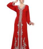 Red embroidered georgette moroccan islamic kaftans
