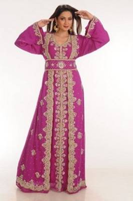 Magenta embroidered georgette moroccan islamic kaftans 1