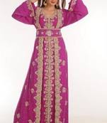 Magenta embroidered georgette moroccan islamic kaftans