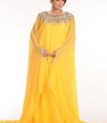 Yellow embroidered georgette moroccan islamic kaftans
