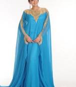 Blue embroidered georgette moroccan islamic kaftans