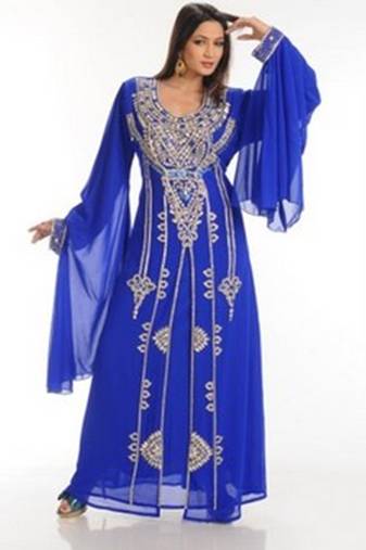 Royal blue embroidered georgette moroccan islamic kaftans