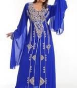 Royal blue embroidered georgette moroccan islamic kaftans