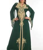Bottle green embroidered georgette moroccan islamic kaftans