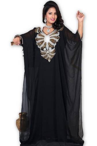 Black embroidered georgette moroccan islamic kaftans