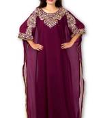 Wine embroidered georgette moroccan islamic kaftans