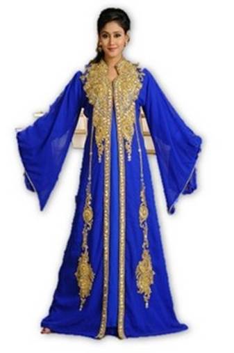 Royal blue embroidered georgette moroccan islamic kaftans
