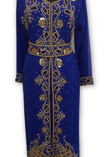Royal blue embroidered georgette moroccan islamic kaftans