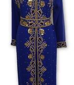 Royal blue embroidered georgette moroccan islamic kaftans