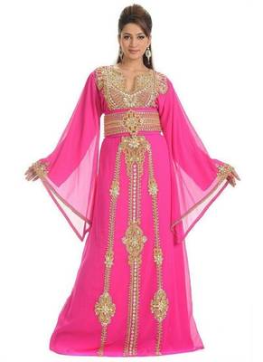 Pink embroidered georgette moroccan islamic kaftans 1
